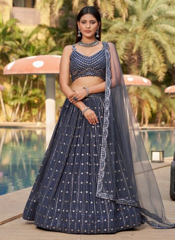 Grey Lehenga Choli in Georgette with Embroidered