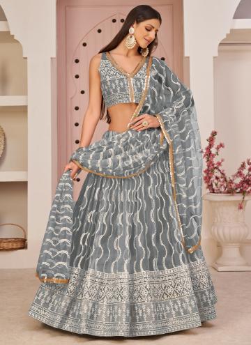 Grey Net Embroidered A Line Lehenga Choli for Engagement