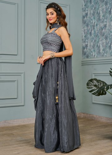 Grey Readymade Lehenga Choli in Faux Crepe with Embroidered