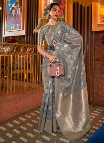 Grey Trendy Saree in Tussar Silk with Woven