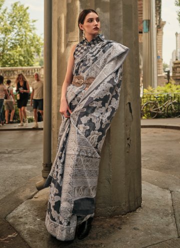 Handloom Cotton Contemporary Saree in Grey Enhanced with Chikankari Work