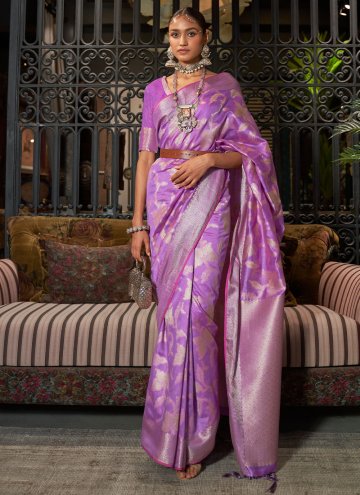 Handloom Silk Designer Saree in Purple Enhanced wi