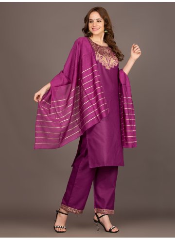 Hot Pink color Cotton  Trendy Salwar Kameez with Jacquard Work
