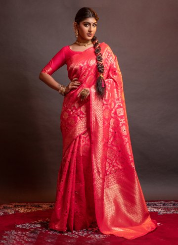 Hot Pink color Silk Casual Saree with Woven