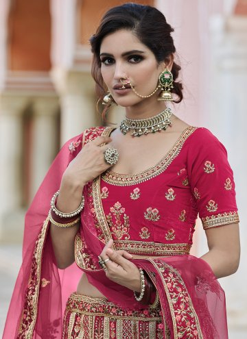 Hot Pink Lehenga Choli in Velvet with Embroidered
