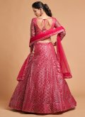 Hot Pink Net Embroidered A Line Lehenga Choli for Ceremonial - 3