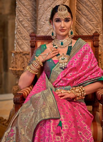 Jacquard Silk Contemporary Saree in Pink Enhanced with Stone Work