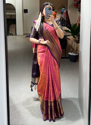 Kanjivaram Silk Contemporary Saree in Pink Enhance