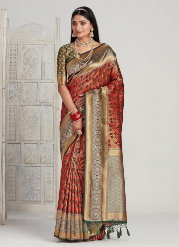 Kanjivaram Silk Trendy Saree in Rust Enhanced with