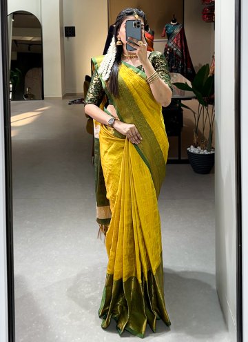 Kanjivaram Silk Trendy Saree in Yellow Enhanced wi