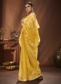 Khadi Trendy Saree in Yellow Enhanced with Embroidered - 2