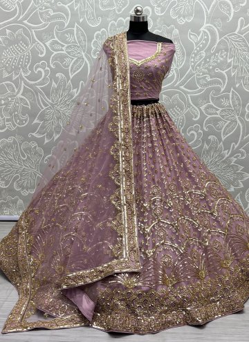 Lavender color Net Trendy Lehenga Choli with Embro
