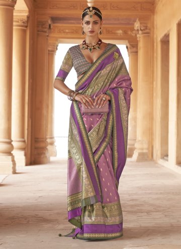 Lavender color Silk Contemporary Saree with Patola
