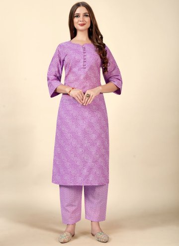 Lavender Cotton  Printed Party Wear Kurti for Casual