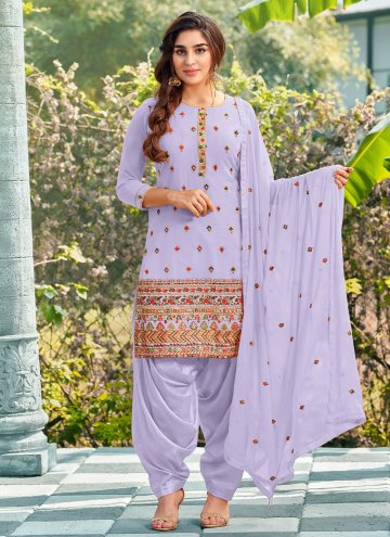 Lavender Georgette Embroidered Patiala Suit