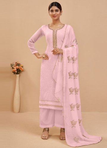 Lavender Georgette Embroidered Salwar Suit
