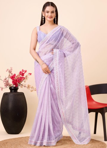 Lavender Net Embroidered Classic Designer Saree