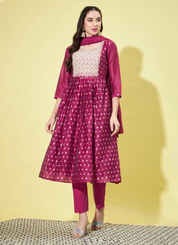 Magenta Chanderi Embroidered Anarkali Suit for Casual