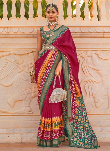 Magenta color Silk Designer Saree with Hand Work