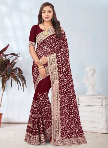 Maroon color Georgette Contemporary Saree with Cord