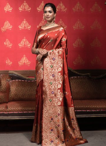 Maroon color Woven Banarasi Classic Designer Saree