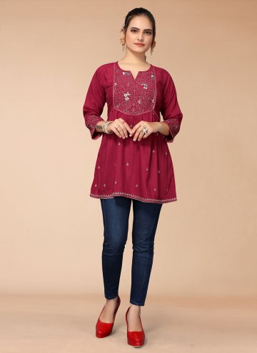 Maroon Designer Kurti in Viscose with Embroidered