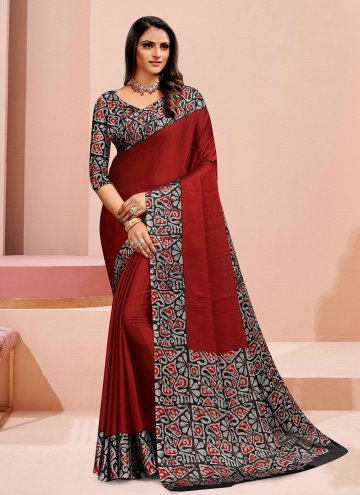 Maroon Faux Chiffon Printed Contemporary Saree for Casual