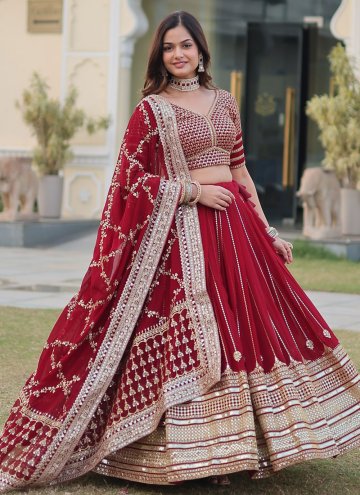 Maroon Faux Georgette Embroidered Designer Lehenga Choli for Engagement