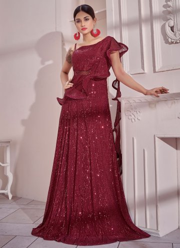 Maroon Imported Sequins Work Readymade Designer Go