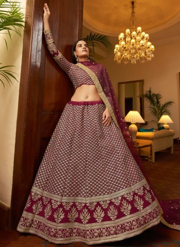 Maroon Lehenga Choli in Faux Crepe with Embroidered
