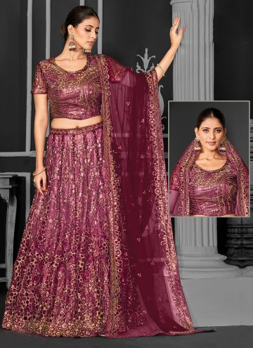 Maroon Net Embroidered Contemporary