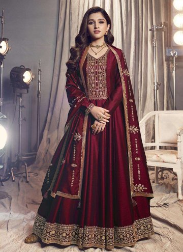 Maroon Silk Embroidered Salwar Suit