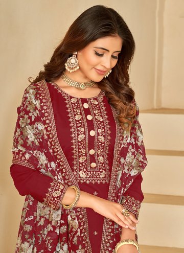 Maroon Trendy Salwar Kameez in Silk with Embroidered