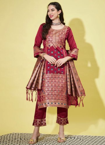 Maroon Trendy Salwar Suit in Cotton Silk with Jacq