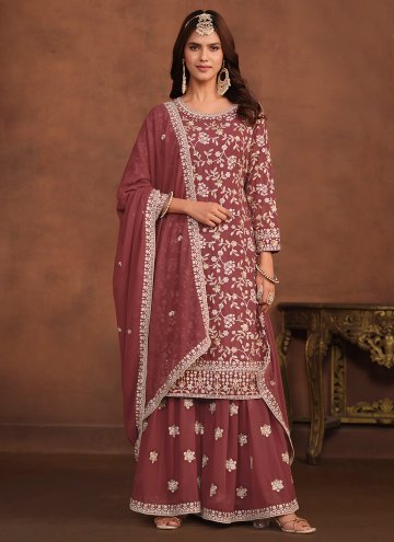 Mauve color Embroidered Faux Georgette Trendy Salw