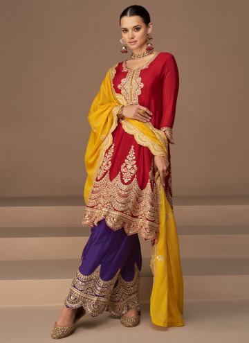 Multi Colour color Embroidered Chinon Salwar Suit