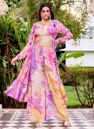 Multi Colour color Silk Palazzo Suit with Print