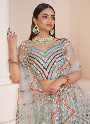 Multi Colour Designer Lehenga Choli in Net with Embroidered