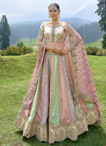 Multi Colour Designer Lehenga Choli in Silk with Embroidered
