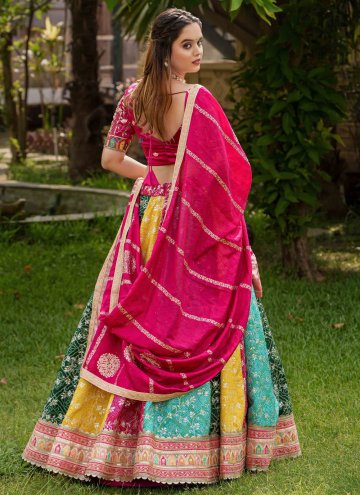 Multi Colour Satin Embroidered Readymade Lehenga Choli for Ceremonial