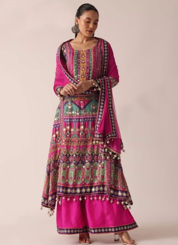 Muslin Salwar Suit in Multi Colour Enhanced with E
