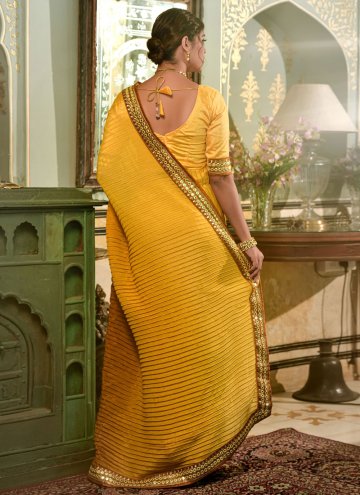 Mustard Chinon Embroidered Classic Designer Saree for Festival