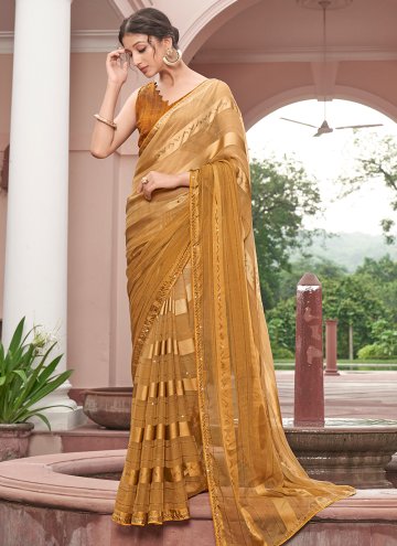 Mustard color Chiffon Trendy Saree with Sequins Wo