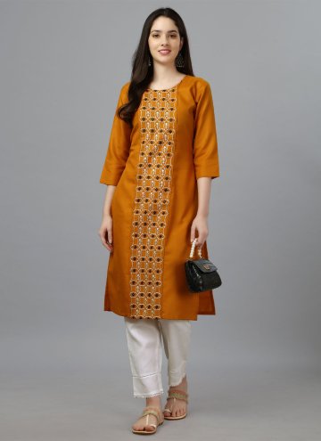 Mustard color Embroidered Cotton  Party Wear Kurti