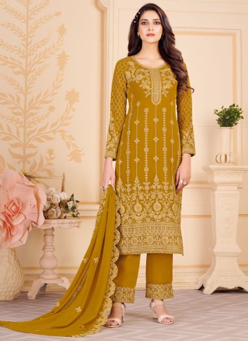 Mustard color Embroidered Faux Georgette Straight 