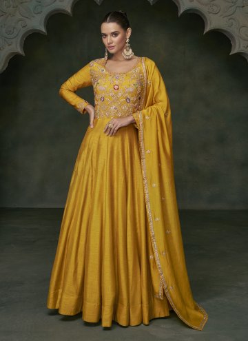 Mustard color Embroidered Silk Gown