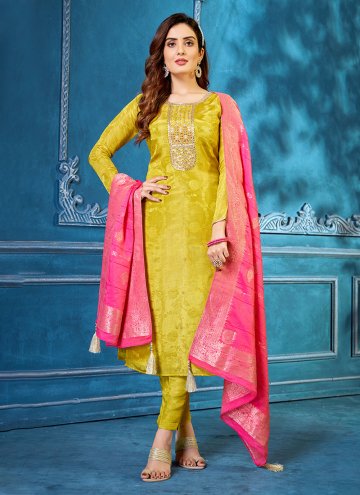 Mustard color Embroidered Silk Trendy Salwar Suit