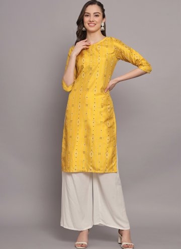 Mustard color Poly Silk Designer Kurti with Foil P