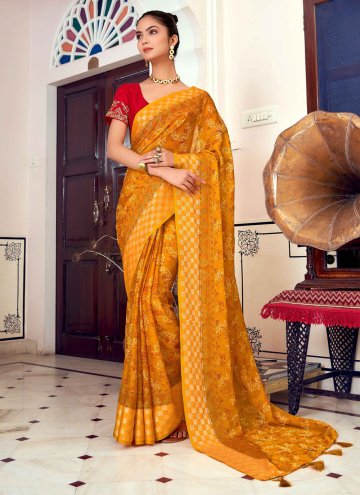 Mustard Traditional Saree in Brasso Georgette with