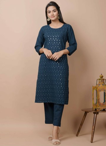 Navy Blue color Cotton  Casual Kurti with Sequins Work